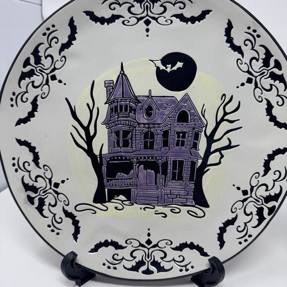 Spectrum Designz Haunted House Halloween Plates 11” Bat Spooky Set of 2 - Picture 3 of 12